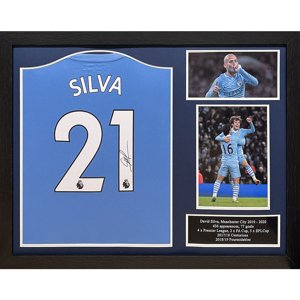 Legendy zarámovaný dres Manchester City FC 2020-2021 David Silva Signed Shirt (Framed) TM-04680