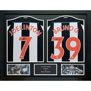 Legendy zarámované dresy Newcastle United FC 2021-2022 Bruno Guimaraes & Joelinton Signed Shirts (Dual Framed) TM-04683