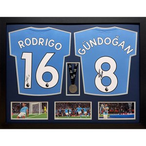Legendy zarámované dresy Manchester City FC 2021-2022 Rodri & Gundogan Signed Shirts & Medal (Dual Framed) TM-04983